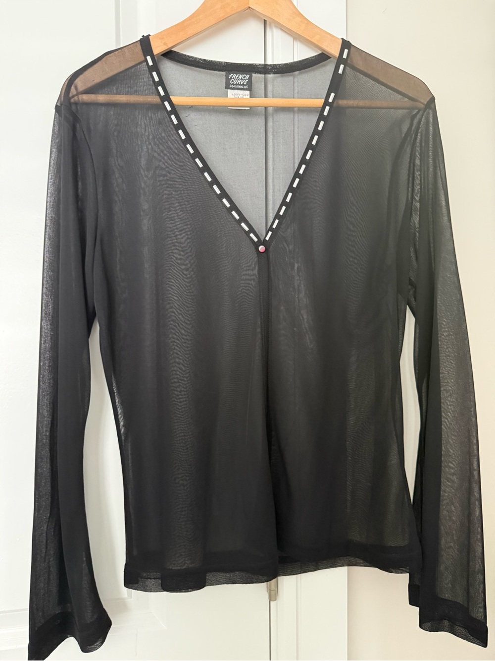 French Curve brand Sheer Black V-Neck Long-Sleeve Top size large